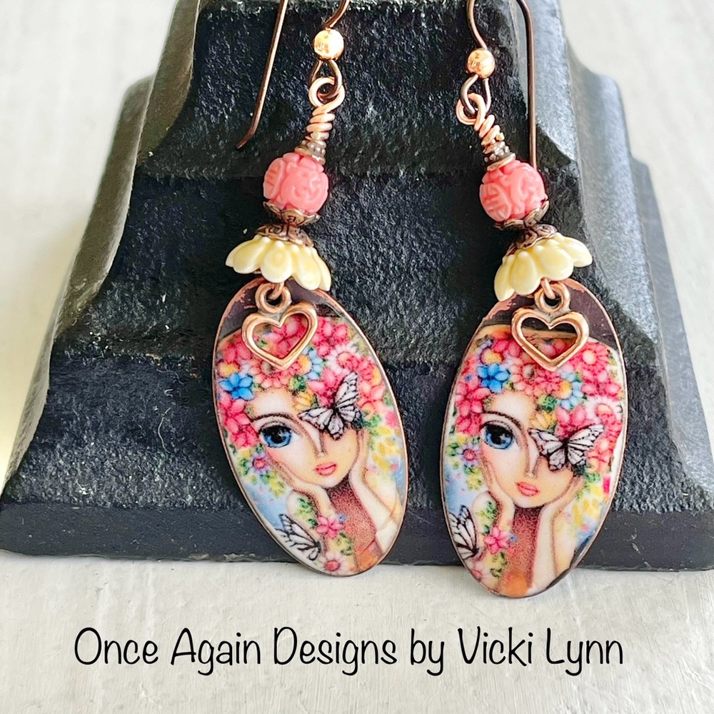 ARTISAN Earrings “Butterfly Garden Fairy” - Dangles - Picture 1 of 12